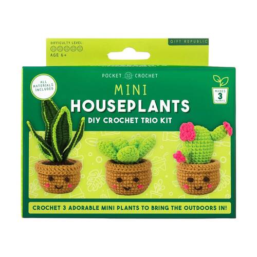 Gift Republic Pocket Crochet Crafts Mini Houseplants Kit Multicolour