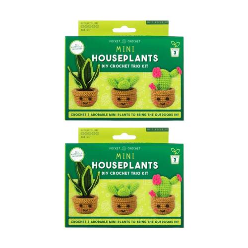 2x Gift Republic Pocket Crochet Crafts Mini Houseplants Kit Multicolour
