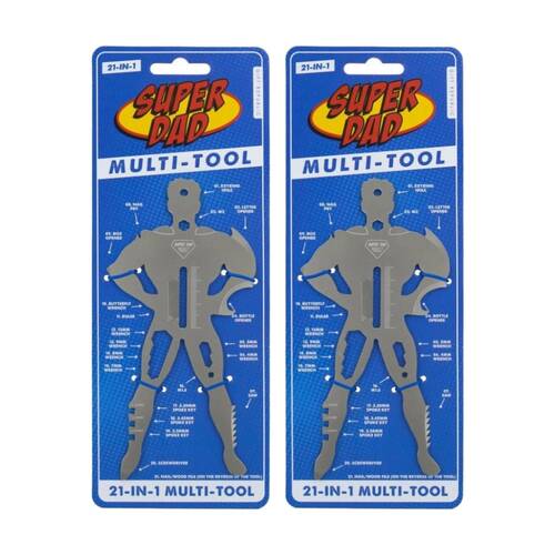 2x Gift Republic Superhero Shaped 21-in-1 Handyman Multi-Tool Silver