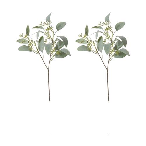 2PK E Style Eucalyptus Seeding Spray Realistic Artificial Flower Grey Green 48cm