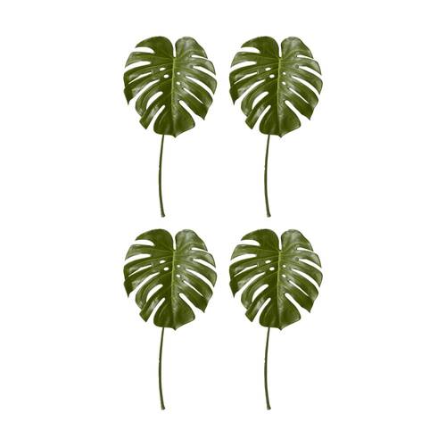 4PK E Style Monstera Leaf Realistic Artificial Flower Plastic Green 35x32x60cm