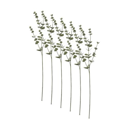 6PK E Style Eucalyptus Spray Realistic Artificial Flower Grey Green 13x3x61cm