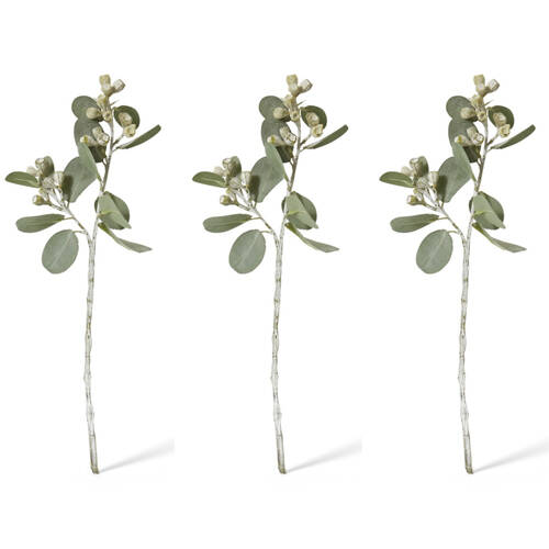 3PK E Style Tetragona Gum Nut Spray Realistic Artificial Flower Grey Green 41cm