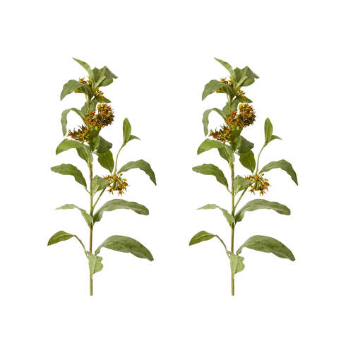 2PK E Style Asclepia Beatrix Spray Artificial Flower Orange Green 105cm