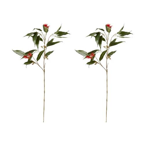 2PK E Style Eucalyptus Flowering Spray Artificial Flower Red Green 91cm
