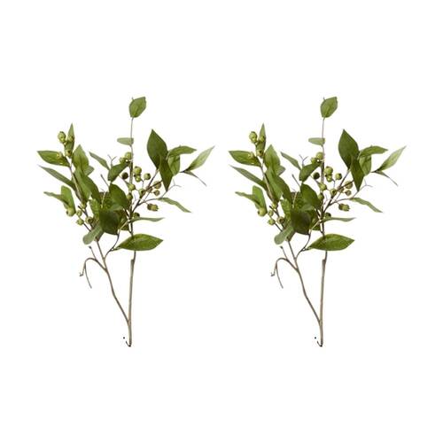 2PK E Style Berry Leaf Spray Realistic Artificial Flower Plastic Green 74cm