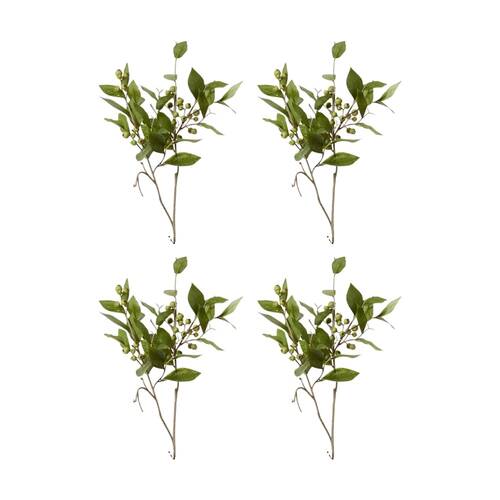 4PK E Style Berry Leaf Spray Realistic Artificial Flower Plastic Green 74cm