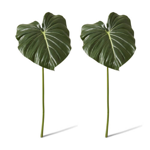 2PK E Style Philodendron Leaf Stem Realistic Artificial Flower Green 96cm