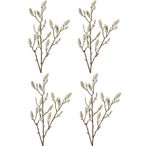4PK E Style Magnolia Bud Branch Realistic Artificial Flower Cream Brown 76cm