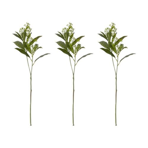 3PK E Style Skimmia Seeding Spray Realistic Artificial Flower Plastic Green 43cm