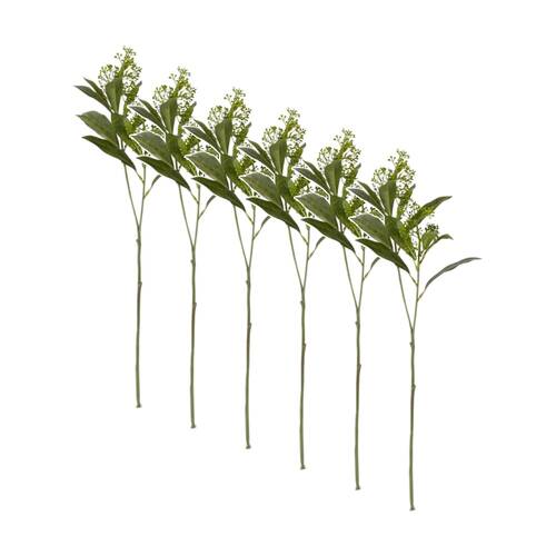 6PK E Style Skimmia Seeding Spray Realistic Artificial Flower Plastic Green 43cm