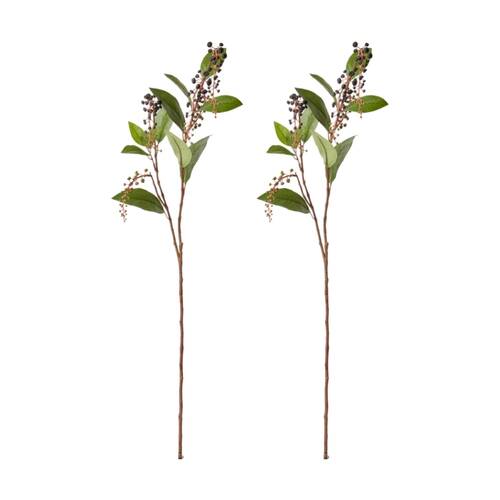2PK E Style Poke Weed Spray Realistic Artificial Flower Black Green 30x20x97cm