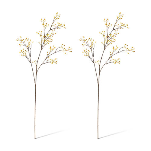 2PK E Style Rosehip Mini Spray Realistic Artificial Flower Plastic Yellow 99cm