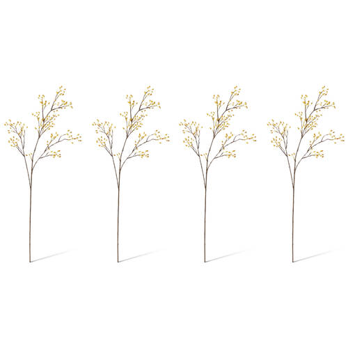 4PK E Style Rosehip Mini Spray Realistic Artificial Flower Plastic Yellow 99cm