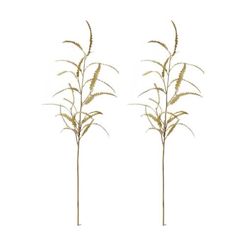 2PK E Style Banksia Leaf Spray Realistic Artificial Flower Plastic Brown 89cm