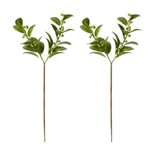 2PK E Style Berry Spray Realistic Artificial Flower Plastic Green 18x8x46cm