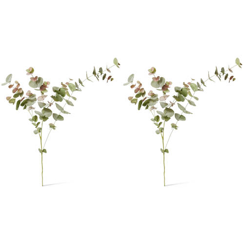 2PK E Style Eucalyptus Leaf Spray Realistic Artificial Flower Pink Green 119cm