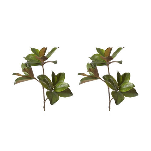 2PK E Style Magnolia Classic Leaf Spray Realistic Artificial Flower Green 89cm