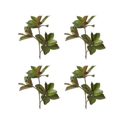 4PK E Style Magnolia Classic Leaf Spray Realistic Artificial Flower Green 89cm