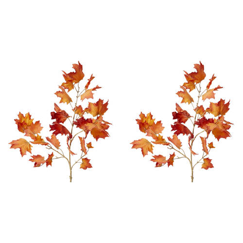 2PK E Style Maple Autumn Leaf Branch Realistic Artificial Flower Orange 112cm