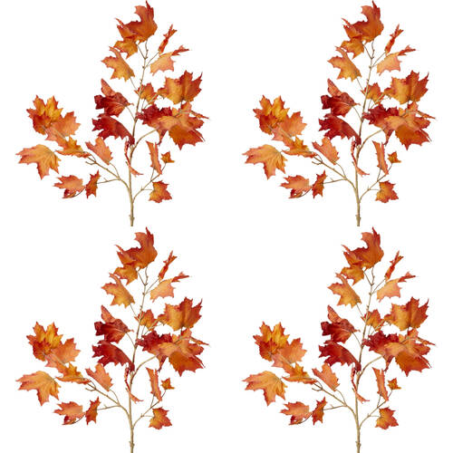 4PK E Style Maple Autumn Leaf Branch Realistic Artificial Flower Orange 112cm
