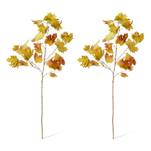 2PK E Style Maple Autumn Leaf Branch Realistic Artificial Flower Yellow 112cm