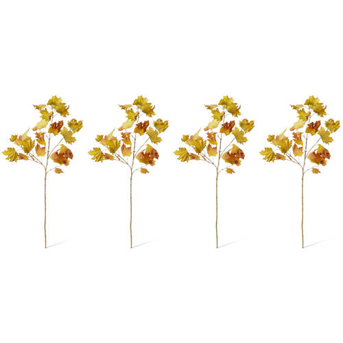 4PK E Style Maple Autumn Leaf Branch Realistic Artificial Flower Yellow 112cm