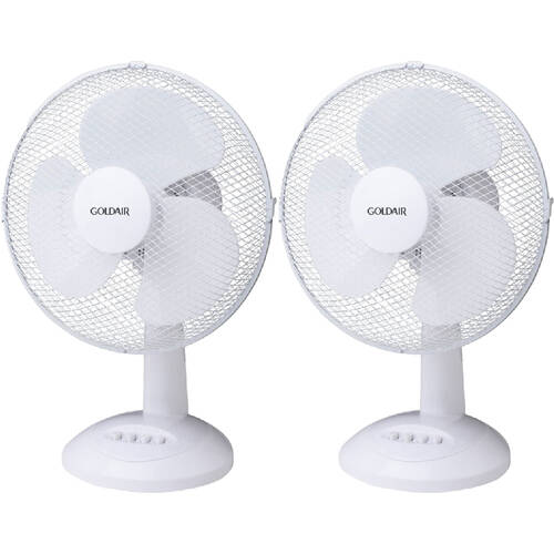 2PK Goldair Portable Adjustable Tilt Select Desk Fan W/ 3 Speeds 40W 30cm