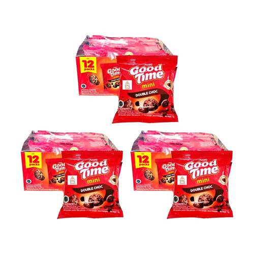 3x 12pc Arnotts Good Time Mini Double Chocolate Chip Cookies 18g Snack Pack