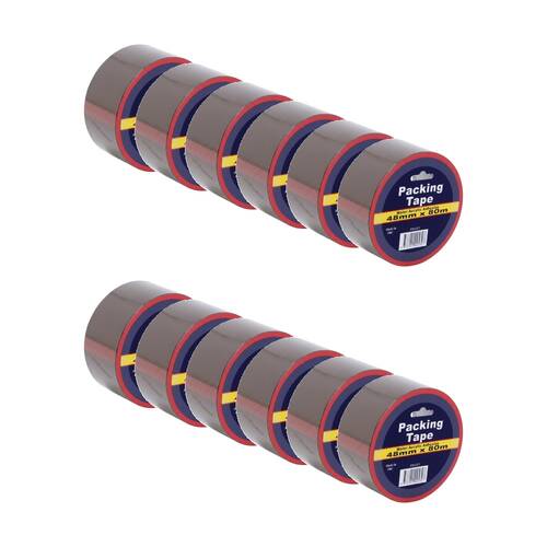 12PK Tool Masters Water Acrylic Adhesive Packaging Tape Roll 48mm x 80m Brown