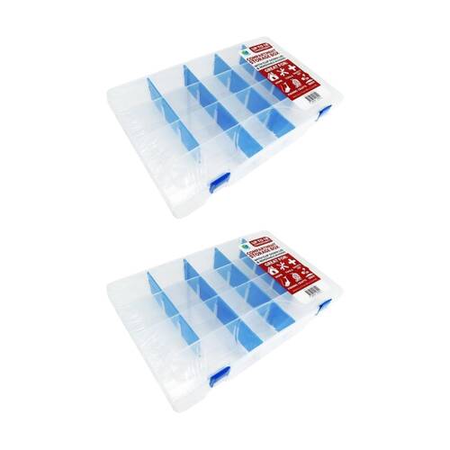 2PK Braz Multi-Compartment Storage Box W/ 12 Dividers Sections 34x21x5cm Clear
