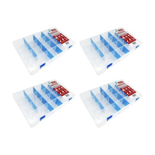 4PK Braz Multi-Compartment Storage Box W/ 12 Dividers Sections 34x21x5cm Clear