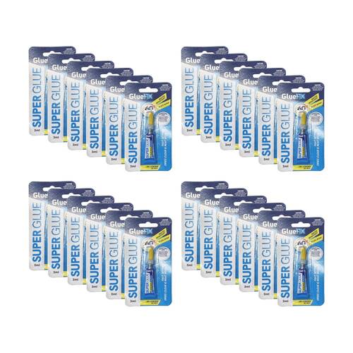 24PK GlueFix Fast Setting Water-Resistant Super Glue Tube 3ml