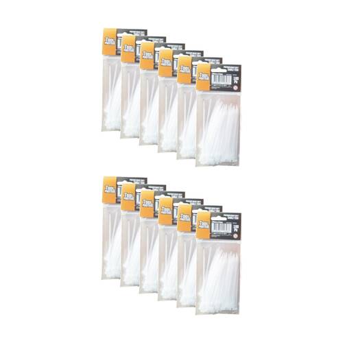 12x 100pc Tool Masters Heavy Duty Electrical Cable Ties 100m x 2.5mm Assorted