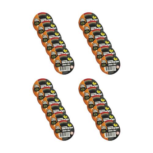 24x 6pc Tool Masters Electrical Adhesive Insulation Tape Rolls 18mm x 5m Black