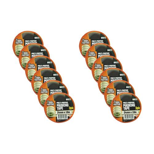 12x 3pc Tool Masters Multi-Purpose Masking Tape Rolls 24mm x 10m White