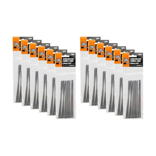 12x 10pc Tool Masters Heavy Duty Electrical Cable Ties 150 x 4mm Stainless Steel