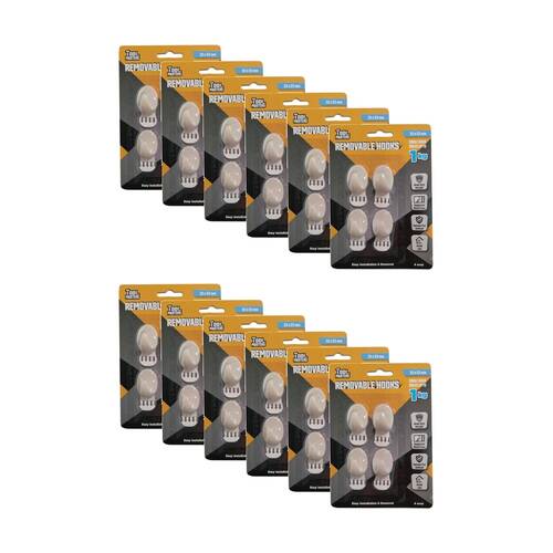 12x 4pc Tool Masters Removeable Oval Hooks Set Holds 1kg 33x23mm White