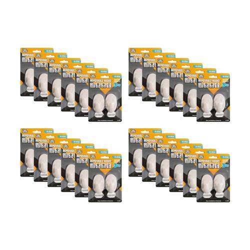 24x 2pc Tool Masters Removeable Oval Hooks Set Holds 3kg 62x38mm White