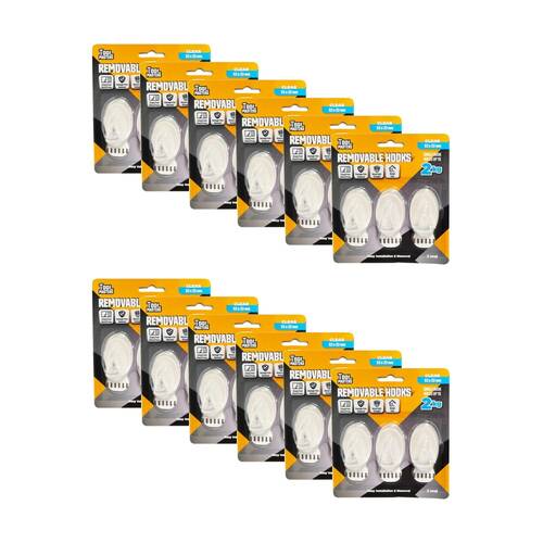 12x 3pc Tool Masters Removeable Oval Hooks Set Holds 2kg 53x33mm Clear