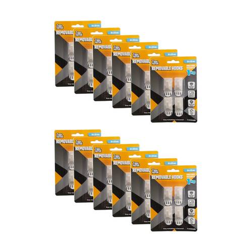 12x 4pc Tool Masters Removeable Rectangluar Hooks Set Holds 1kg 30x20mm White