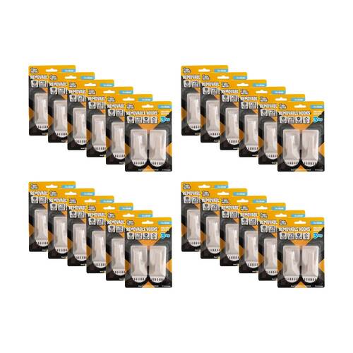 24x 2pc Tool Masters Removeable Rectangluar Hooks Set Holds 3kg 74x40mm White
