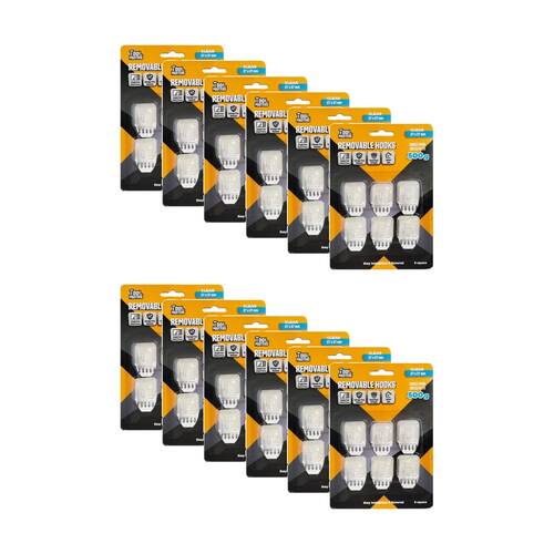 12x 6pc Tool Masters Removeable Square Hooks Set Holds 500g 27x27mm Clear