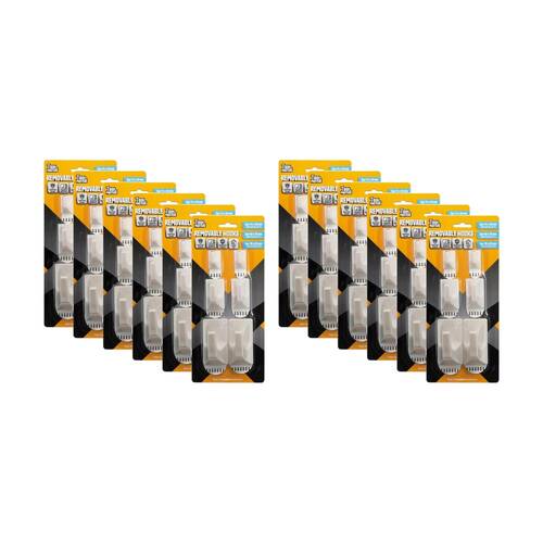 12PK Tool Masters Removeable Rectangluar Hooks Set Multi Sizes White