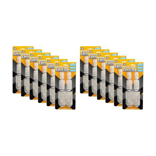 12x 6pc Tool Masters Removeable Rectangluar Hooks Set Multi Sizes Clear