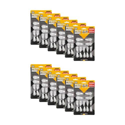 12x 14pc Tool Masters Utility Hooks Set Holds 5kg 40x20mm/30x15mm White