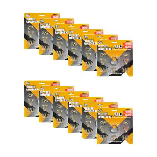 12PK Tool Masters Picture Hooks Brass Heavy Duty Small & Large Hanging Kit