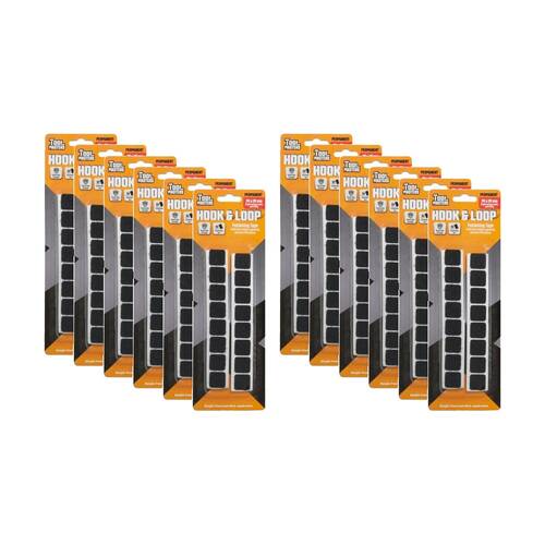 12x 16pc Tool Masters Hook & Loop Squares Peel And Stick Set 20x20mm Assorted