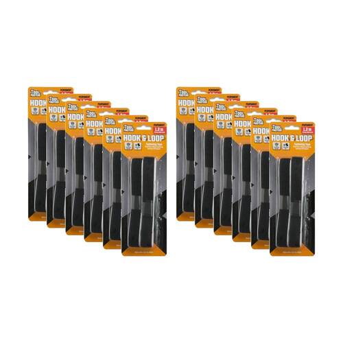 12PK Tool Masters Hook & Loop Reusable Strip Fastening Tape Set 19mmx1.2m Assrtd