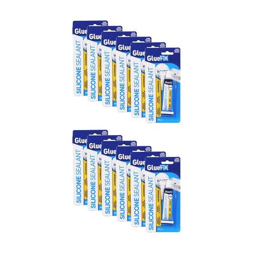 12PK GlueFix Waterproof Mould-Resistant Silicone Sealant Glue Tube 30g White